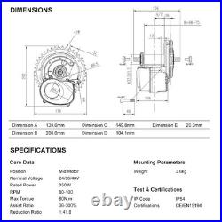 Tongsheng TSDZ2B Mid Drive Motor Conversion Kit 36V 48V 250W 350W 500W